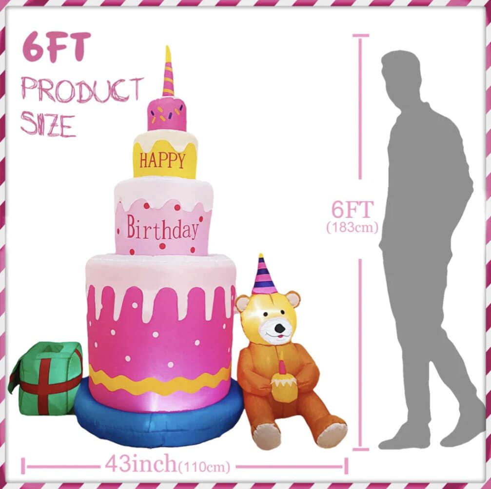 Opblaasbare Happy Birthday taart 180 cm