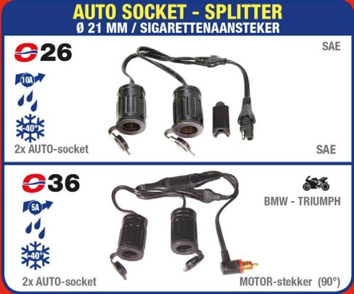TECMATE OPTIMATE O-36 Y-splitter, BIKE 90? plug in, 2 x AUTO socket out