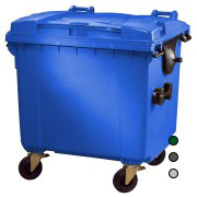 Kunststof Container 1100 ltr vlak deksel leverbaar in diverse kleuren.
