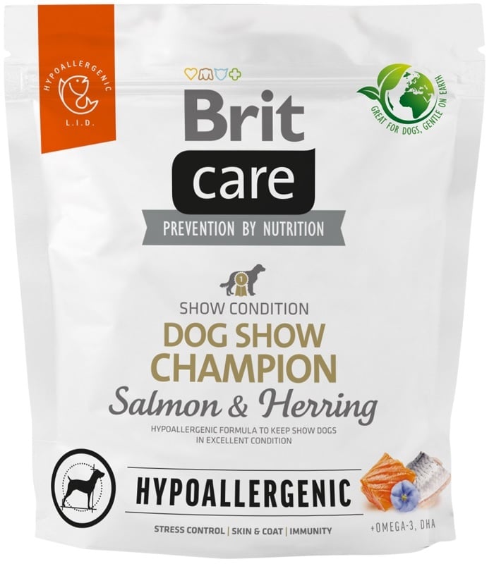 Proefverpakking 1kg Brit care dog show champion zalm en haring hypoallergenic