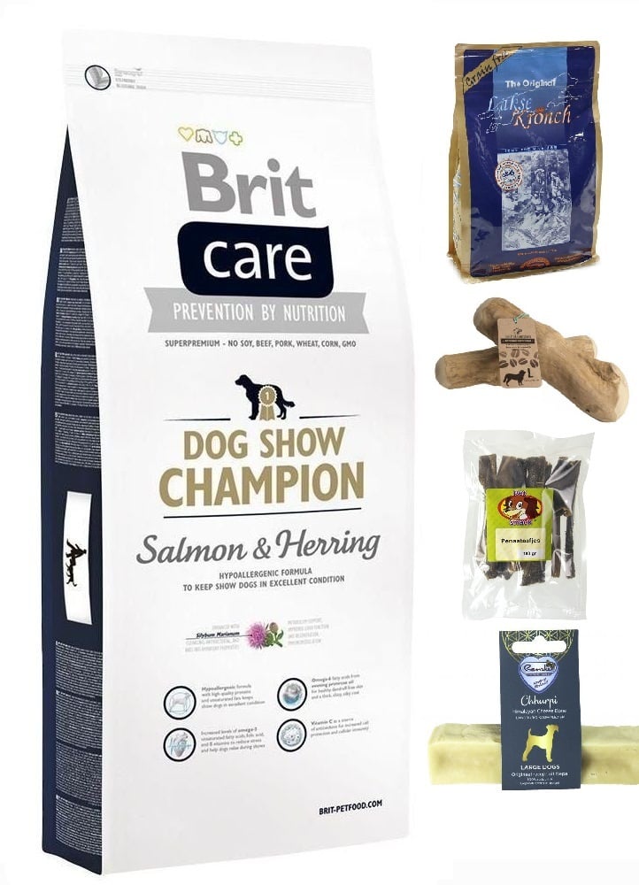Brit care dog show champion 12kg maandpakket incl snacks/yak staaf/koffieboomwortel