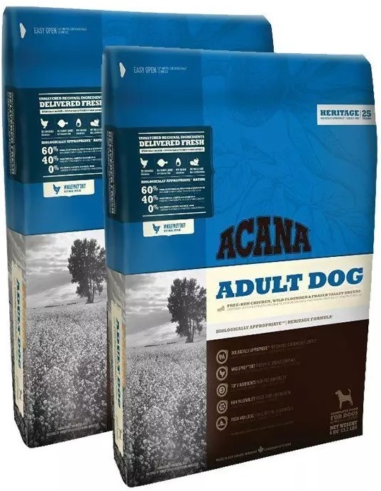 ACTIE Acana Heritage Adult Dog cobb chicken & greens dubbelpack 2x11,4KG
