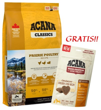 ACANA Classics Prairie Poultry 11,4kg + ACANA Treats Crunchy 100g GRATIS!!