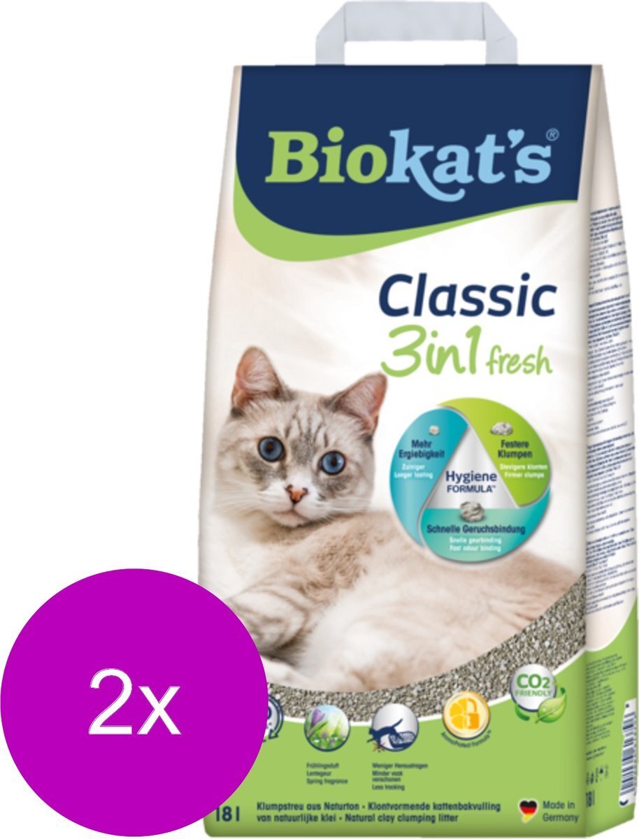 2x18 liter Biokat's Classic Fresh 3 In 1 Kattenbakvulling ** let op enkel voor afhaal of eigen bezorgservice