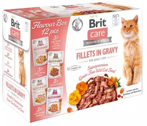 Brit care kat flavour box fillets gravy verrijkt met duindoorn en nasturtium 12 stuks