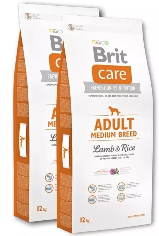Brit care adult medium breed Lam&rijst hypo allergeen 12kg + bonus (vanaf €5,95)