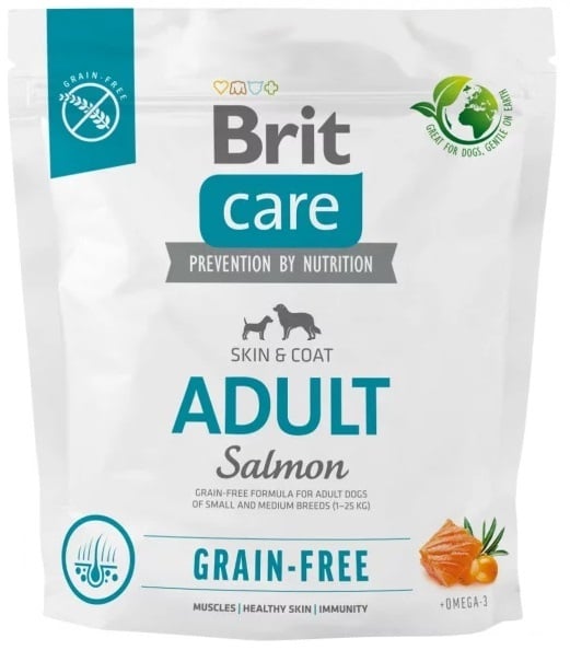 Brit care grainfree adult 1-25kg zalm 1kg Probeerverpakking