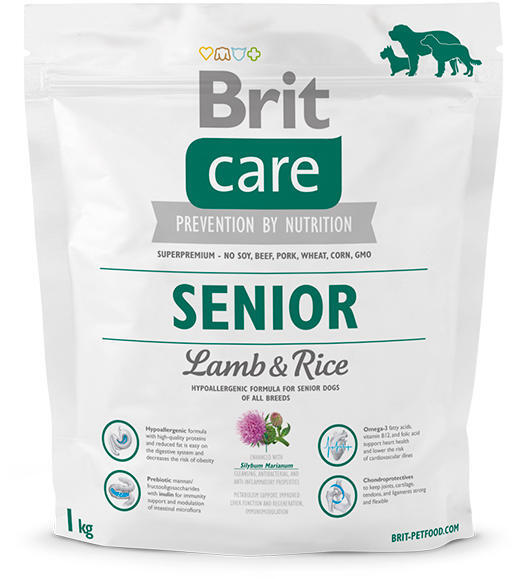 Brit care senior lam&rijst hypo allergeen 1kg probeerverpakking