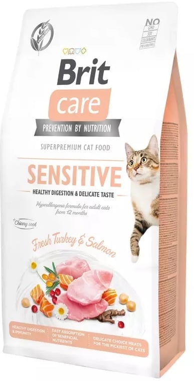 actieprijs a merk brit care cat graanvrij senstive healthy digestion & delicate taste 400gr probeerverpakking