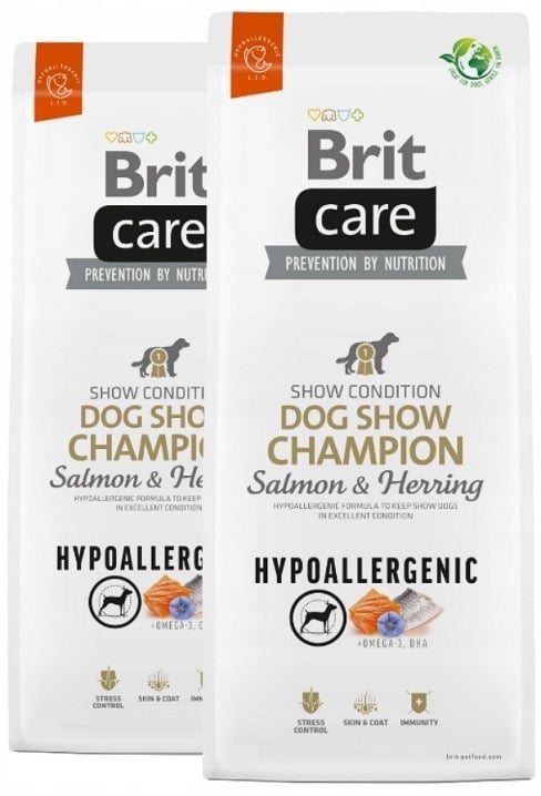 2 x 12kg economy deal Brit care dog show champion zalm en haring hypoallergenic