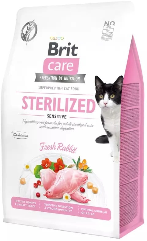 actieprijs a merk brit care cat graanvrij sterilized sensitive 400gr probeerverpakking