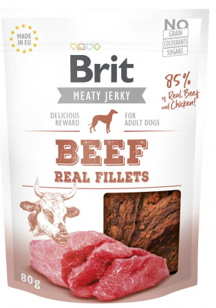 Brit Jerky snacks 85% Rund fillets 80 gram