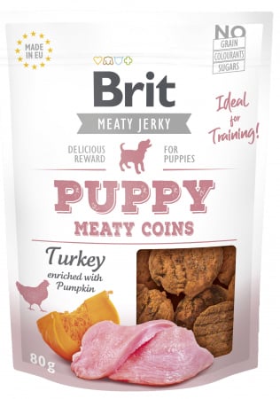 Brit Jerky snack Puppy JKalkoen meaty coins verrijkt met pompoen 80 gram