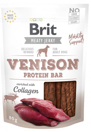 Brit Jerky snacks Hert proteine bars mobility support / verrijkt met collageen 80 gram