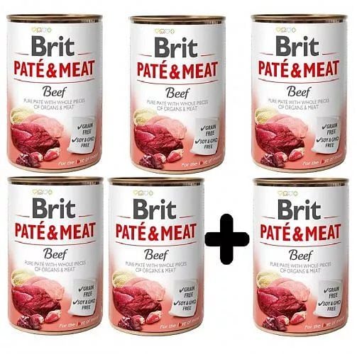 actieprijs Brit Pate & Meat Rund graanvrij 400 gram 5+1 gratis