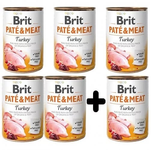 Brit Pate & Meat Kalkoen Graanvrij 400 gram 5+1 gratis