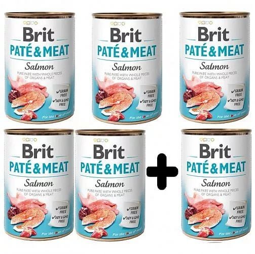 actieprijs Brit Pate & Meat Zalm graanvrij 400 gram 5+1 gratis