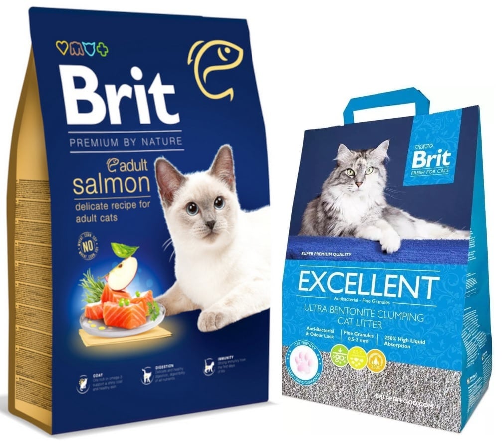 Brit premium by nature cat adult salmon 8kg + gratis 5kg kattenbakvulling