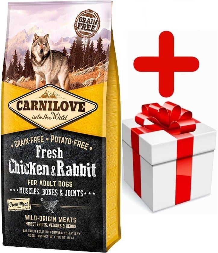 Carnilove adult hondenvoer Fresh Kip&Konijn (70% vlees) 12kg + bonus