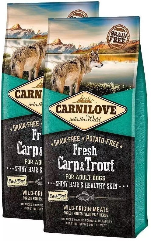 Carnilove adult hondenvoer Fresh karper&forel 2x12kg dubbelpack + bonus