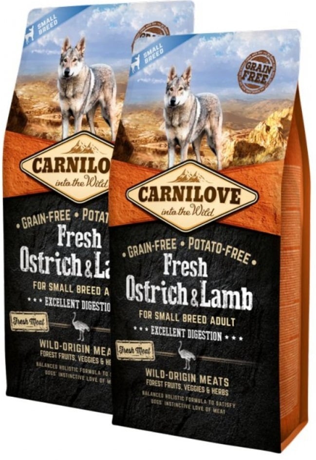 Carnilove adult hondenvoer Fresh Struisvogel & Lam Small breed 2x6kg dubbelpack + bonus