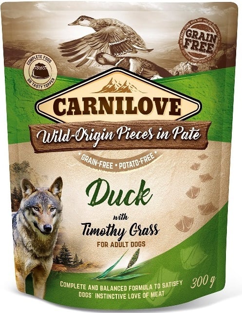 Carnilove Dog Pouch Paté Duck with Timothy Grass 300 g(11+1 gratis)