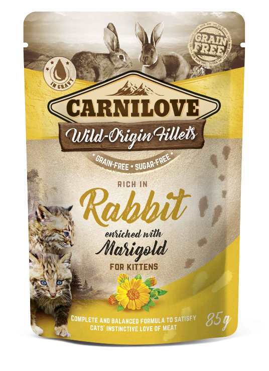 Carnilove kat pouch rich in Rabbit verrijkt met goudsbloem for kittens 85 gram