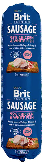 Brit Worst met kip en witte vis 800 gram 95% vlees