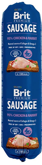 Brit Worst met kip en konijn 800 gram 95%vlees