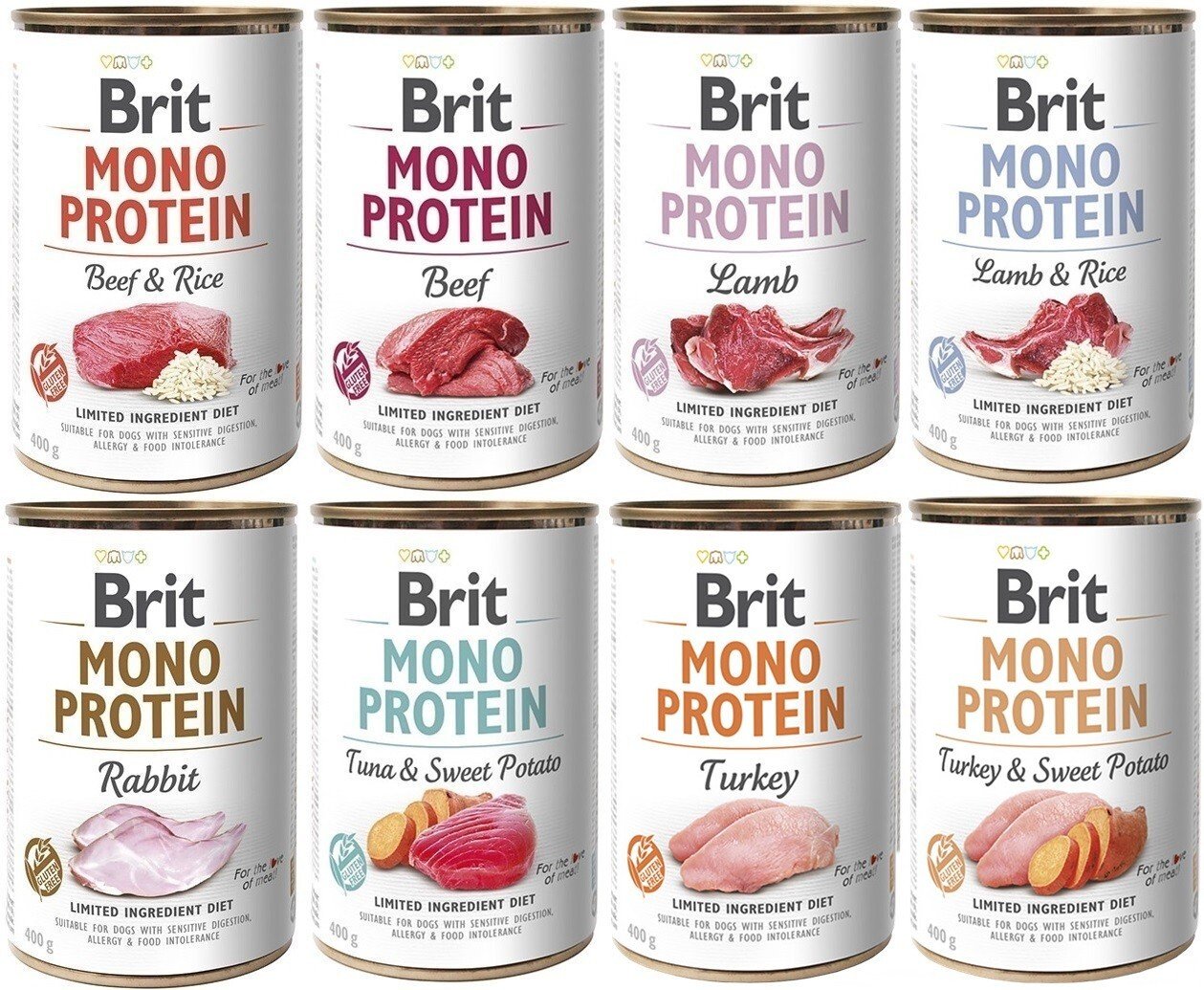 Brit Mono protein probeerpakket alle 8 smaken (400gram)
