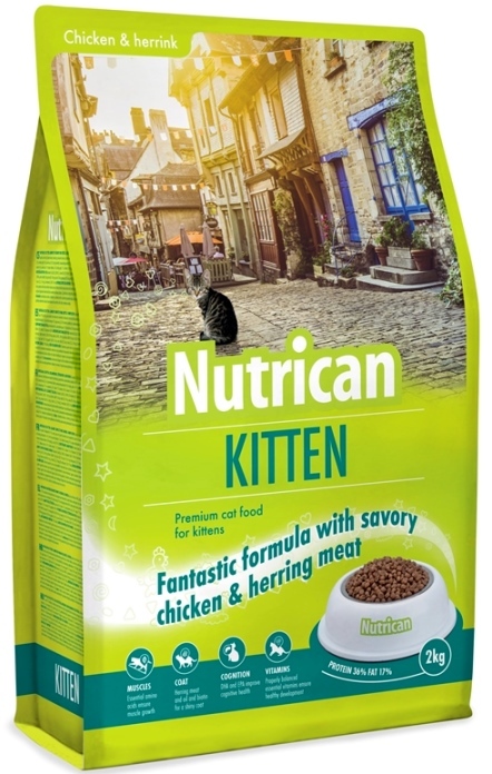 actieprijs A merk Nutrican kat kitten kip&haring (40% vlees) 2kg probeerverpakking