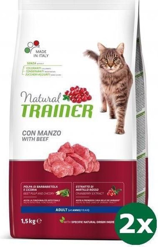 Natural trainer cat adult beef kattenvoer 2x 1,5 kg