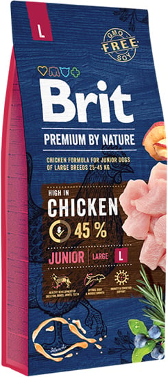 Brit premium by nature junior Large 45% kip 15kg + bonus (vanaf €12,95)
