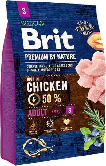 Brit Premium by nature adult small 8kg 55% kip 8kg + bonus (vanaf €12,95)
