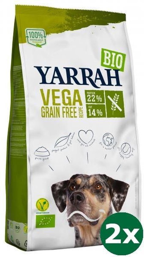 2x10 kg Yarrah dog biologische brokken vega ultra sensitive graanvrij hondenvoer NL-BIO-01