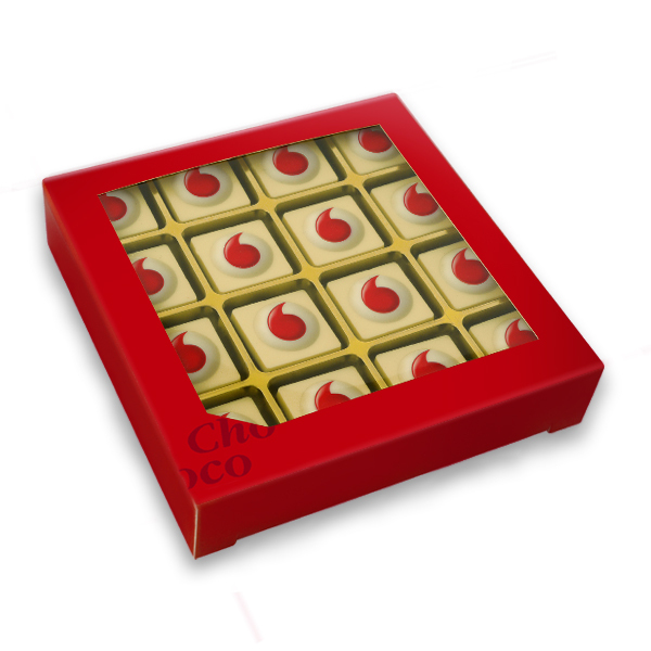 16 Chocolade logo blokjes in doos