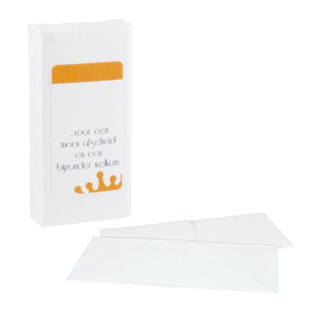 samenwerken deeltje druk Pakje met 10 papieren zakdoekjes full colour label bedrukken | 500 st va  €0,8 ps