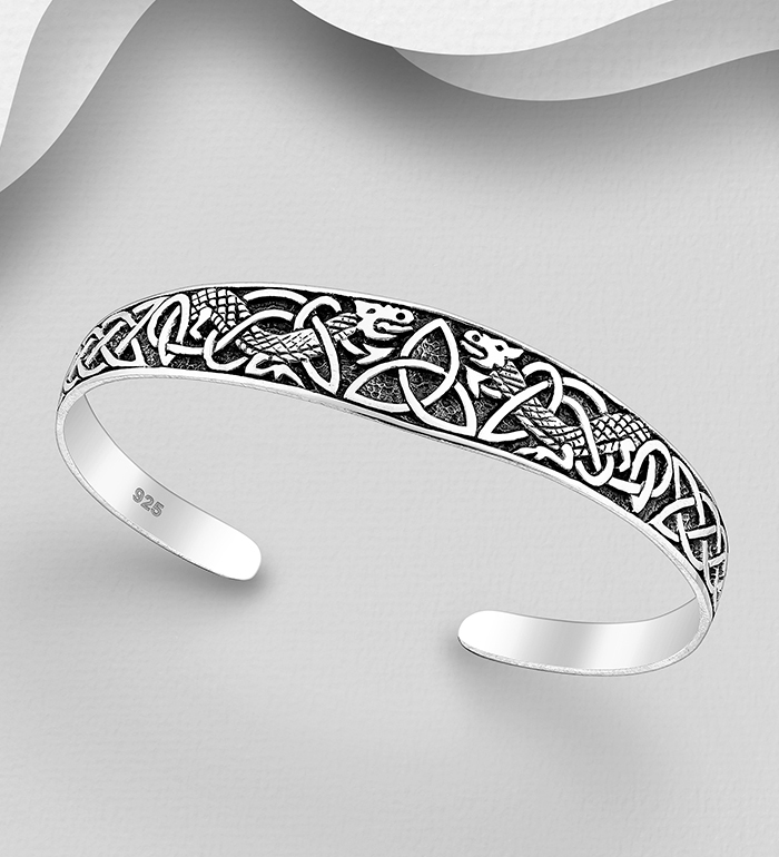 Zilveren armband " Keltische draken + keltische tekens "