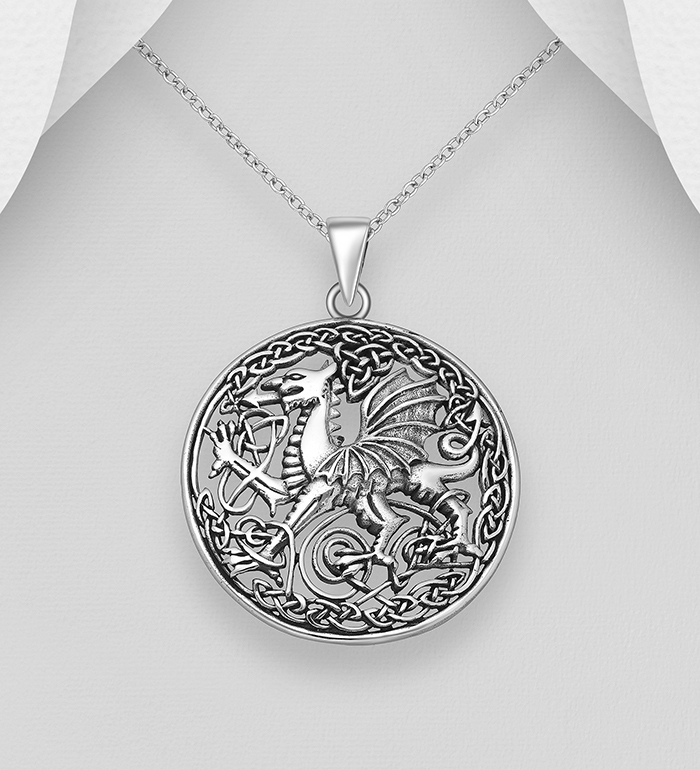 Zilveren hanger "  Keltische draak "