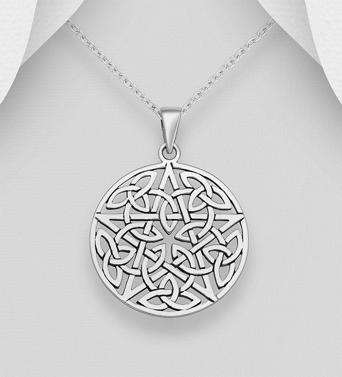 Zilveren hanger  " Pentagram met Keltische tekens "