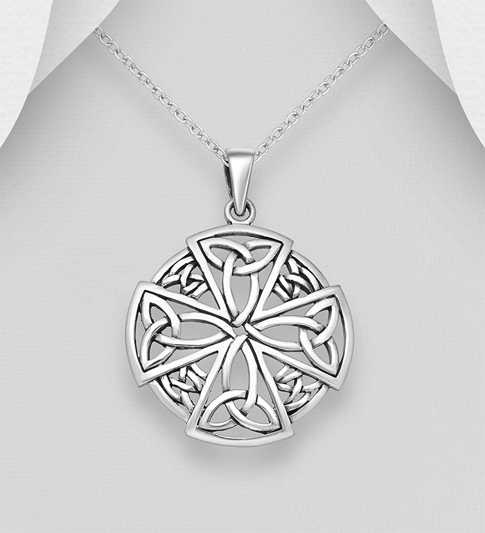 Zilveren Hanger " Keltische kruis met triskels "