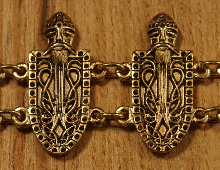 Middeleeuwse armband " Ridderhoofd + schild " goudkleurig