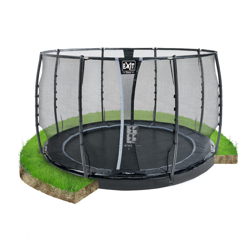 EXIT Dynamic groundlevel trampoline diameter 305cm met veiligheidsnet- zwart