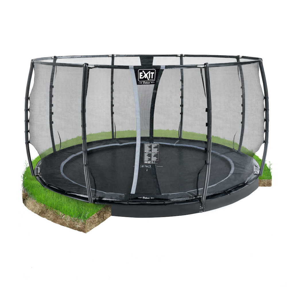 EXIT Dynamic groundlevel trampoline diameter 427cm met veiligheidsnet- zwart