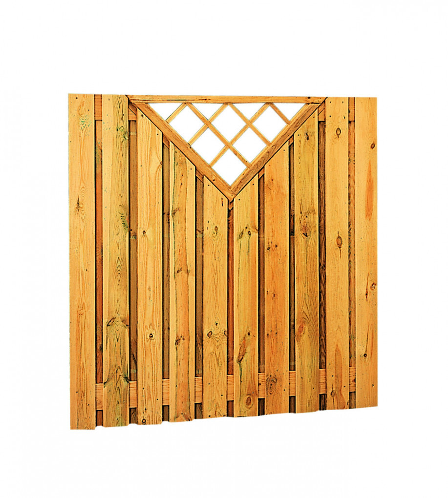 Plankenscherm | Grenen hout | geschaafd | 21 planken van 17 mm | 180 x 180 cm | verticaal recht met trellis | groen behandeld