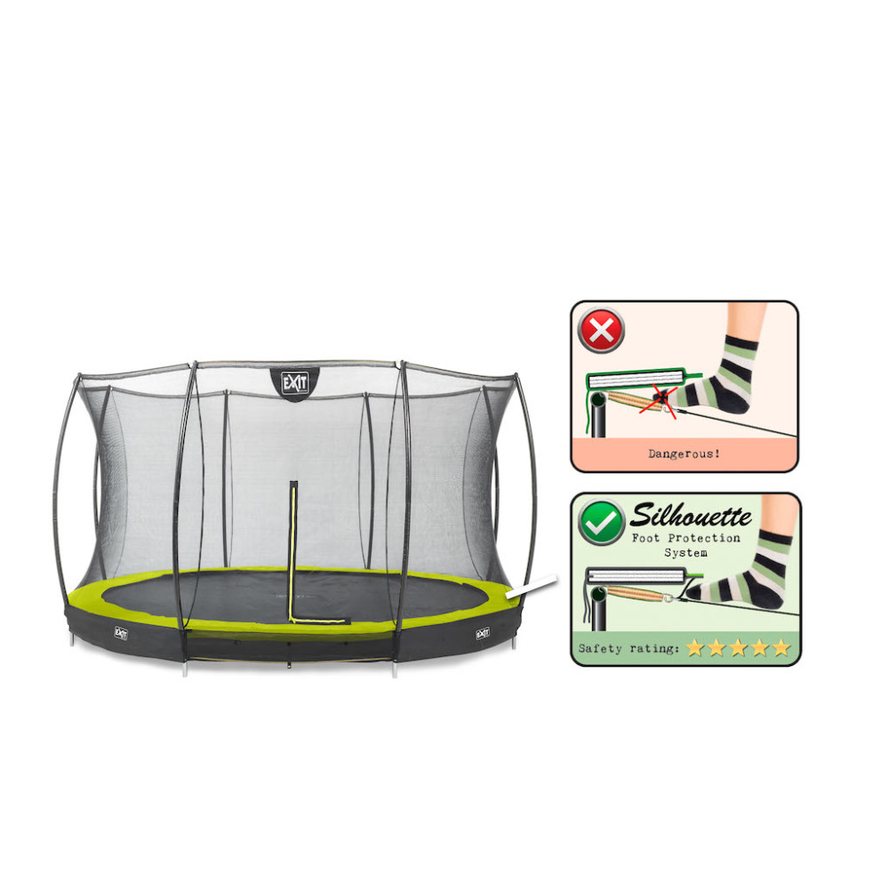 EXIT Silhouette inground trampoline diameter 427cm met veiligheidsnet- groen