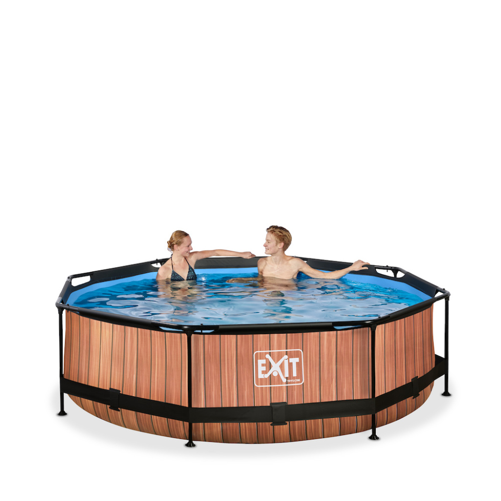 EXIT Wood zwembad diameter 300x76cm met filterpomp - bruin