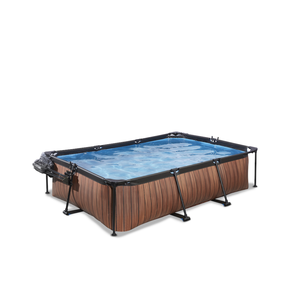 EXIT Wood zwembad 220x150x65cm met overkapping en filterpomp - bruin