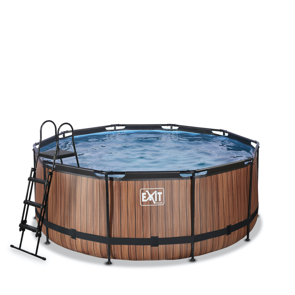 EXIT Wood zwembad diameter 360x122cm met filterpomp - bruin