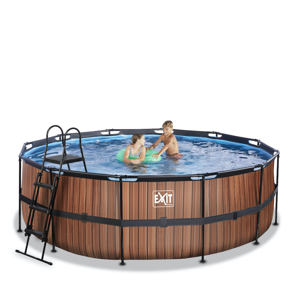 EXIT Wood zwembad diameter 427x122cm met filterpomp - bruin